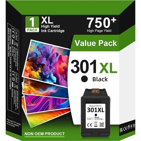 Cartouche 301 XL Noir Remanufacturées pour Cartouche HP 301 Noir, Encre 301 XL Noir pour HP Envy 4500 4507 5530 DeskJet 1000 1510 2540 3050 1010 1050 2050 OfficeJet 2620 4630 Imprimante (1/5)