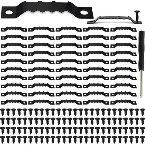 50 Ensembles Accroche Tableau Crochet Cadre Fixations pour Cadres Mural Attache Cadre Accroche Cadre Cintre Photo Crochet Dent de Scie avec Tournevis et Vis pour Art Mural Décoratives (Noir-A) (1/5)
