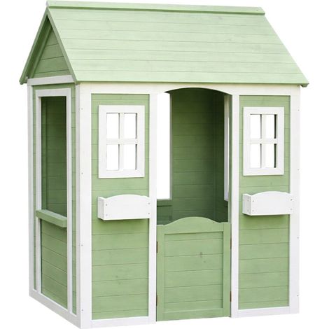 Casetta in Legno da Esterno GINGER HOME per Bambini – Casetta da Giardino Verde e Bianca, 107×90×144 cm (1/5)