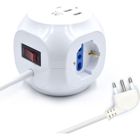 Multipresa Elettrica, Ewent Multipresa a Cubo 3 prese Schuko, Con 2 prese USB e 1 presa USB-C, Spina Italiana 16A con cavo lungo 1.5 metri, Protezione da Sovratensione, Adatta per Casa/Ufficio, Nera (1/5)