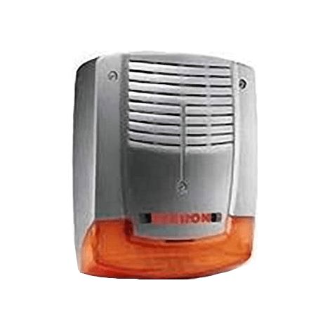 Elkron – Sirène d'alarme extérieure 103 dB à 3 m – 16 sons programmables – Aluminium moulé – Cage anti-casse – Flash LED – Batterie 12V 2,2A en option