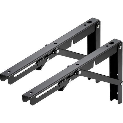 Mural Pliable Équerre pour Étagère, Lot de 2 Support d'étagère Pliant, Equerre Rabattable Murale – 30 cm x 15 cm Charge Max 50 kg - Noir (1/5)