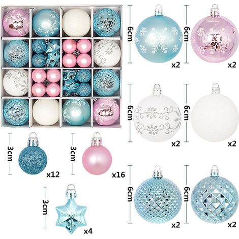 Boules et décorations de Noël - Décorations classiques pour sapin de Noël (44 pièces) - blanc, rose, bleu