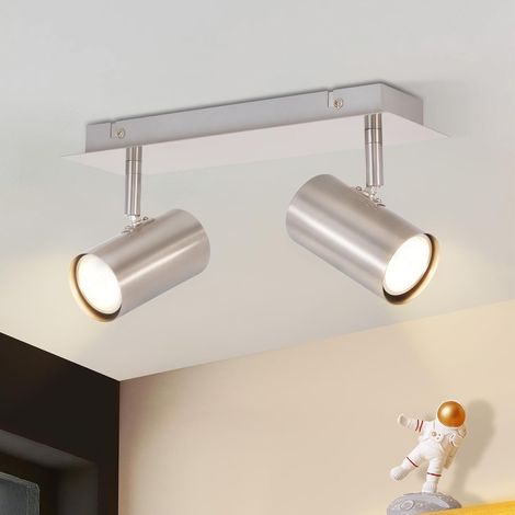 GBLY faretto da soffitto LED con 2 lampade GU10 - Faretto da soffitto in nichel orientabile a 330°, moderna lampada da soffitto per interni, senza lampadina (1/5)