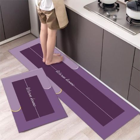 Lot De 2 Tapis Cuisine 40 60Cm+40 120Cm, Lavable En Machine Tapis De Cuisine, Fond Violet Tapis De Cuisine Antiderapant (1/4)