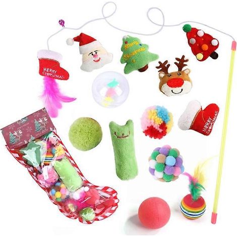 Weihnachtliches Katzenspielzeug: Nachfüllpackungen für Angelruten mit Fellbällen, 13-teiliges Set, Ersatzteile für die Katzenangelrute.
