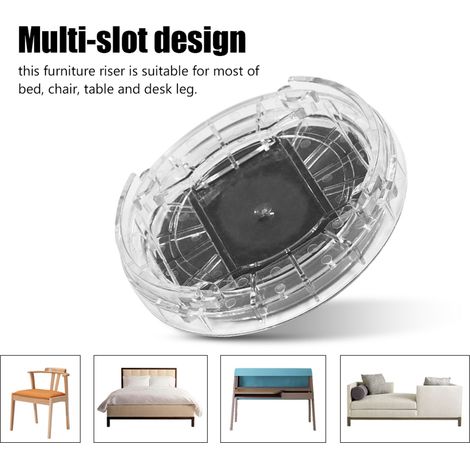 Ensemble de 8 patins antidérapants multi-fentes en plastique pour pieds de meubles, compatibles avec les tables, bureaux, canapés et chaises (transparent). (1/5)