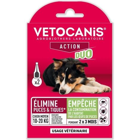 VETOCANIS Anti-puces et anti-tiques Duo Spot on - 2 pipettes - Efficacite 7 semaines - Pour moyen chien (1/5)