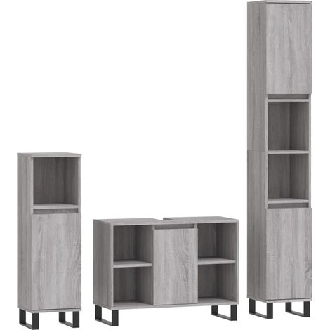 Maison Exclusive - 3-tlg. Badmöbel-Set Grau Sonoma Holzwerkstoff