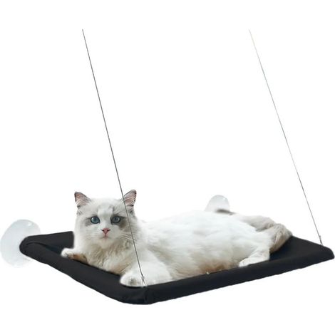Siège de fenêtre pour chat, ventouses puissantes, hamac de sécurité pour chat, perchoir de fenêtre pour chats de grande taille et lourds ou pour deux chats (jusqu'à 17 kg) (Noir) (1/5)