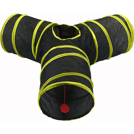 Tunnel pour chats d'intérieur, tunnel pliable avec 3 ouvertures, trous d'observation et balle suspendue, tunnel interactif pour chatons et lapins (1/2)