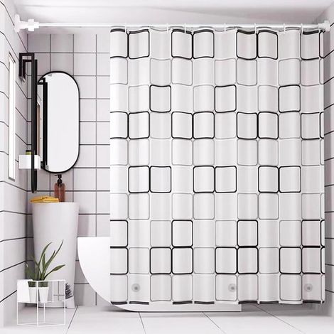 Rideau de douche - 200 x 220 cm - Motif étoiles de mer - Anneaux et crochets métalliques inclus - Imperméable et antibactérien - Matière PEVA - Extra long (1/4)