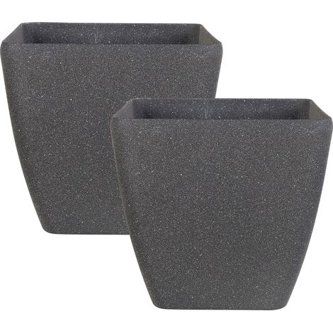Conjunto de 2 macetas de mezcla de piedra gris oscuro 34 x 34 cm poliresina Zeli (1/5)
