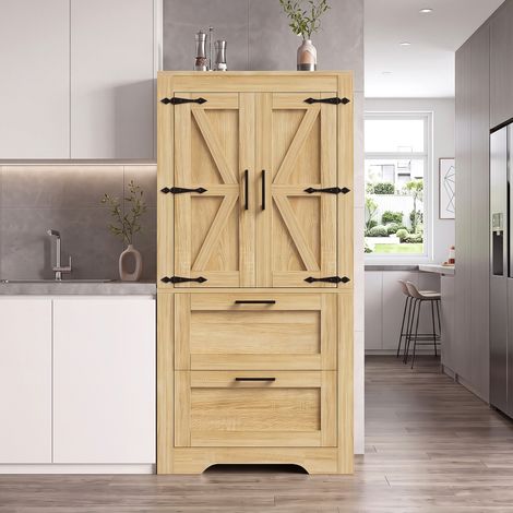 Aparador alto 60x30x128 cm en MDF natural con 2 cajones y almacenaje - MEUBLIV (1/5)