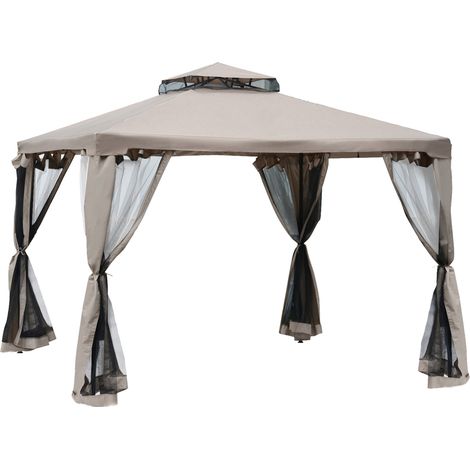 Pavillon de jardin 3x3 m avec 4 parois latérales en métal et polyester, gris, résistant aux intempéries (1/5)