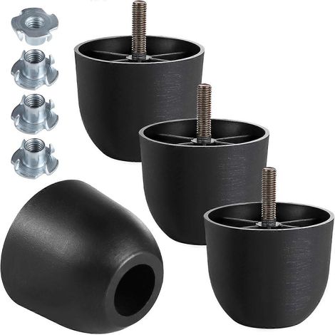 Pieds de meubles en plastique de 8 pouces, pieds de table fuselés, pieds de canapé noirs, pieds de remplacement pour canapé et table avec boulons de suspension M8, paquet de 4, 2 3 8 x M8 (plus large) (1/5)