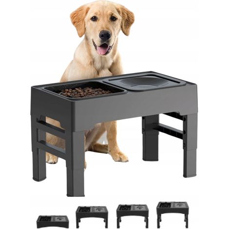 Gamelle pour chien, hauteur réglable, sur support, double, anti-éclaboussures, 2 en 1