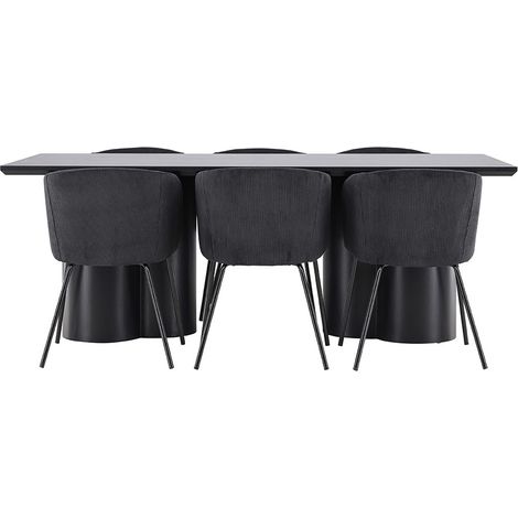 Olivia ensemble pour salle à manger table 100x210cm et 6 chaises velours avec accoudoirs noir.