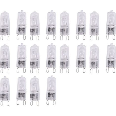 20er-Pack G9-Halogenlampen, 60 W, dimmbar, klar, warmweiß (2800 K) für Kronleuchter, Pendelleuchten und Gartenbeleuchtung (1/5)