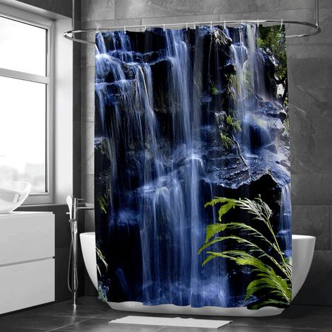 Rideau de douche paysage crépuscule, design artistique, tissu lavable, accessoire baignoire - 90x180cm (1/5)