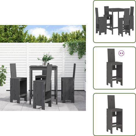 The Living Store Set de mesa y taburetes altos jardín 5 piezas madera pino gris - Muebles de exterior
