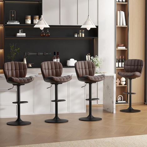 Barhocker 4er Set braun, höhenverstellbar, drehbar, mit Rückenlehne (1/5)