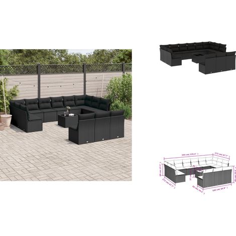 14-tlg. Garten-Sofagarnitur mit Kissen Schwarz Poly Rattan - Gartenmöbel Set - PE-Rattan Möbel - Outdoor Sofa - Esstisch - Lounge Set (1/3)