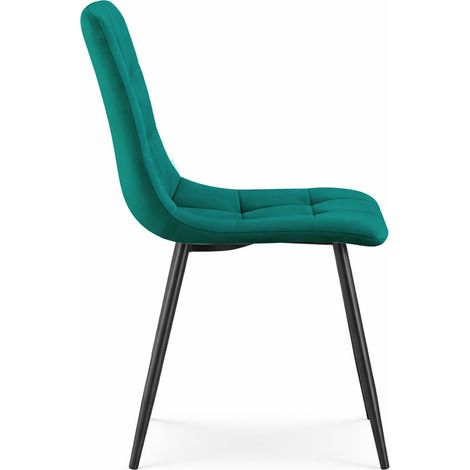 Lot de 6 Chaises en velours matelassées NERO Vert Bouteille pieds noirs (1/5)