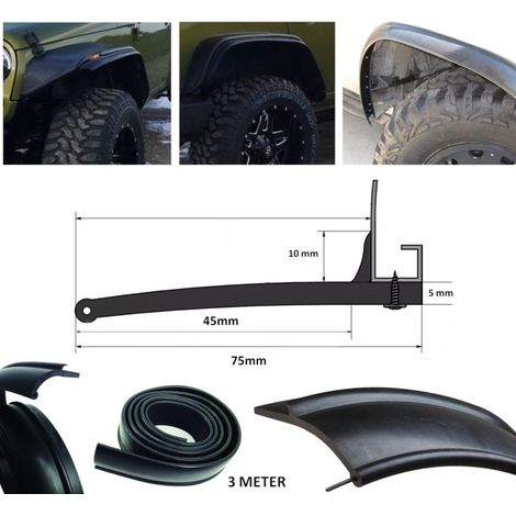 Élargisseur en caoutchouc pour ailes (flares) pour off-road, jeep, SUV, minibus, voiture 4.5cm x 3m noir