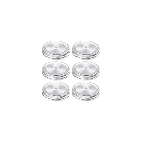Lot de 6 couvercles de bocaux Mason avec trou de paille - 70 mm Couvercles de Pots Mason pour bocaux à ouverture normale, couvercles, Argentés