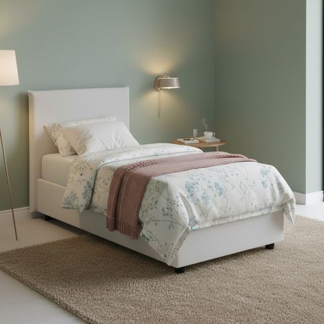 Dmora - Einzelbett Danton, Containerbett mit Kunstlederbezug, 100% Made in Italy, Frontöffnung, passend für Matratze Cm 80x190, Weiß (1/4)