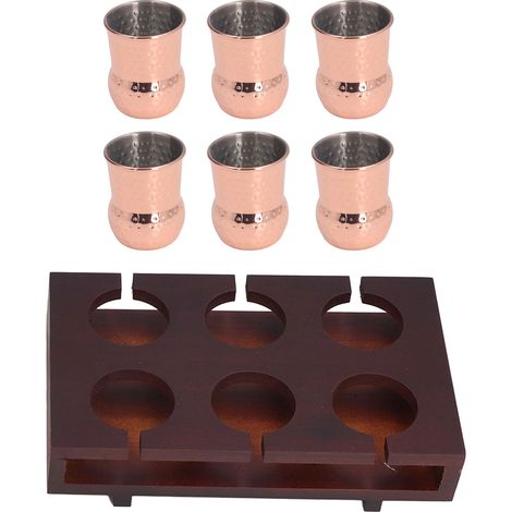 Ensemble de 6 Mugs Moscow Mule en Cuivre 100ml avec Support de Rangement, Tasses à Cocktail en Acier Inoxydable pour Fêtes à Domicile