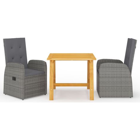 3 Piece Garden Dining Set with Cushions Grey Poly Rattan vidaXL (1/5)