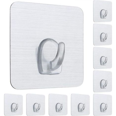 10 Stück Nano-Klebehaken, starke Klebehaken aus Kunststoff, wiederverwendbare, nagelfreie Wandhaken, abwaschbar, fleckenabweisende quadratische Haken für Schlafzimmer, Badezimmer, Küche, Wandtür