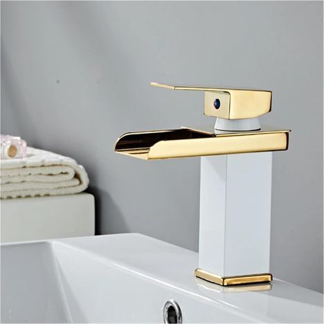 Robinet de salle de bain à cascade en or blanc avec tuyau d'arrivée de 60 cm (1/5)