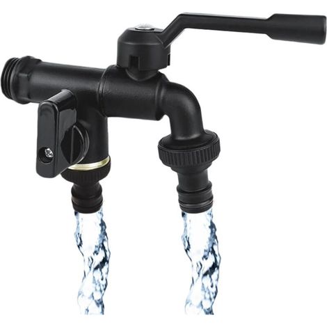 Verbesserter Doppel-Außenwasserhahn mit zwei 1/2-Zoll- und 3/4-Zoll-Schlauchanschlüssen, rost- und frostbeständig, für den Garten. (1/5)