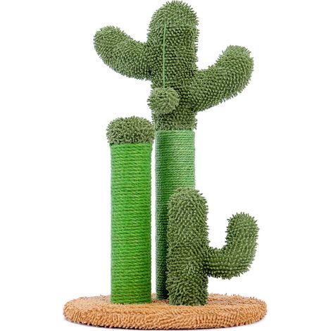 Arbre à Chat Griffoir - Poteau Griffoir Chat Cactus en Sisal avec Pompon Suspendu - 3 Poteaux en 1 Ensemble, Marron, Taille L 68.5cm (1/5)