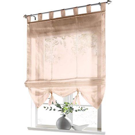 Store romain à boucles rideaux Cuisine Stores romains Rideaux transparents à boucle aveugle Voile moderne le sable LxH 140x155cm 1 pièce (1/5)