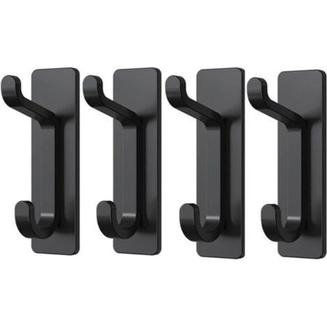 Patères porte-manteaux en acier inoxydable noir, 4 crochets, crochets adhésifs, aucun perçage requis. (1/5)