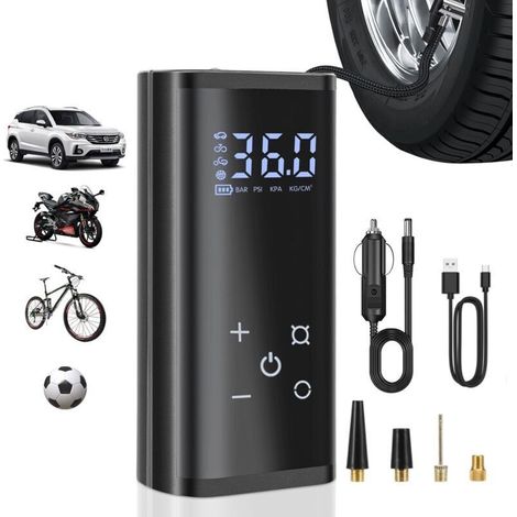 Tragbarer Autoreifenfüller, Touchscreen-Digitalanzeige, zusätzlich mit externem Akku (drei weitere Akkus), 6000 mAh, für Motorrad und Auto. (1/4)