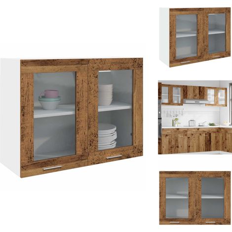 Armoire verre suspendue vieux bois 80x31x60cm bois ingénierie - Armoire En Verre Suspendue - Armoires En Verre Suspendues - Armoire De Cuisine - Armoire Murale (1/5)