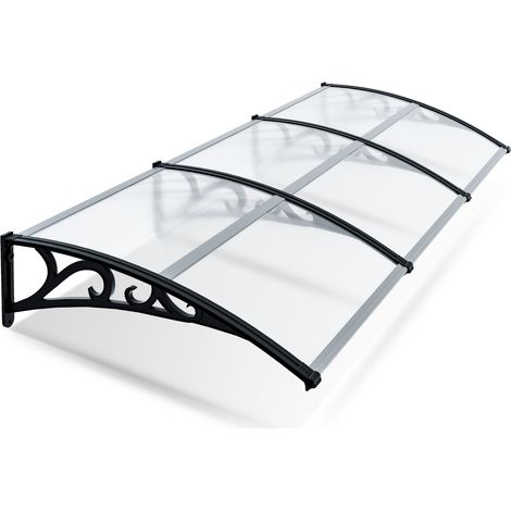 Jiubiaz Tettoia per ingresso 300 x 100 cm, riparo trasparente in policarbonato, supporti ABS, 3 elementi (1/5)