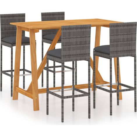 Ensemble de bar de jardin avec coussins 5 pièces gris (1/5)