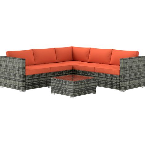 Four-Piece Rattan Sofa Set - Orange/Grey