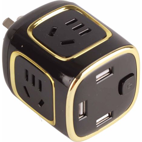Ya Diao Steckdosenleiste mit USB-Ladegerät, multifunktionaler USB-Konverter für Zuhause, schwarz und gold (1/5)