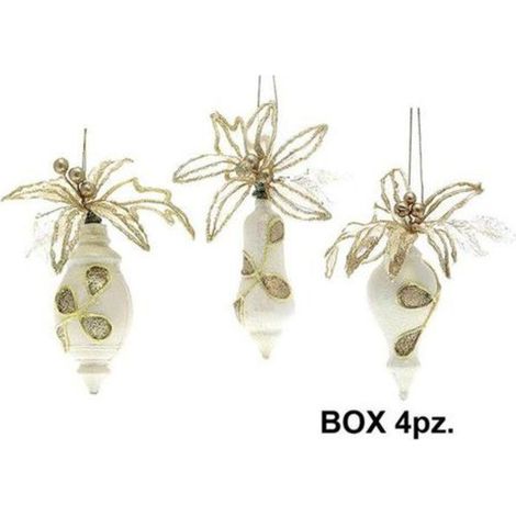 4 ornamenti palle albero natale - colore crema/oro - decorazione addobbo natalizio