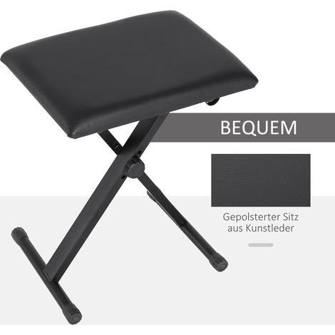 Tabouret de piano HOMCOM ajustable en hauteur, banc en X avec coussin en similicuir, chaise pliable pour piano et clavier, 39 x 29 x 37-47 cm, noir (1/4)