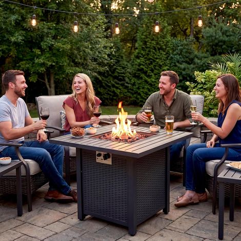 30" Gas Feuerstelle Outdoor, Feuertisch mit wasserfester Schutzhülle &Lavasteinen, 767664 cm, 14.5 kW, Gasfeuerstelle Garten, Balkon, Gas feuerschale, Gas Gartentisch, Gaskamin (1/5)