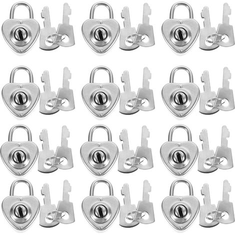 Lot de 12 mini cadenas en forme de cœur avec clés, pour armoires et agendas, en fer, faciles à transporter. (1/5)