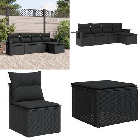 Salon de jardin 5 pcs avec coussins noir résine tressée - Ensemble Salon De Jardin - Meuble Extérieur - Résine Tressée - Mobilier De Jardin - Salon De Jardin Pliable - Home & Living (1/5)